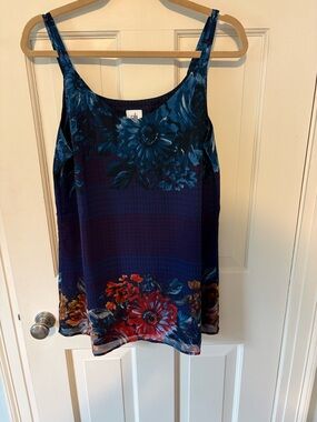 Cabi Floral Print Navy & Blue Sleeveless Tank Top